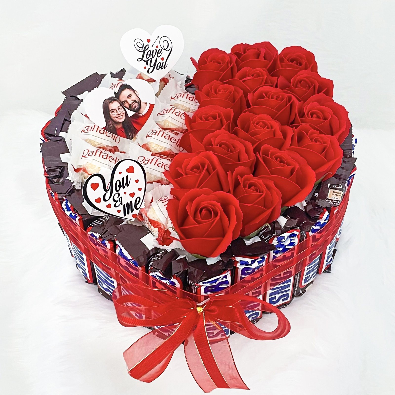 Chocolates and artificial flower